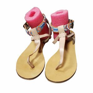 Ecote Thong Flat T Strap Beaded Sandals size 6.5 AS IS No Box